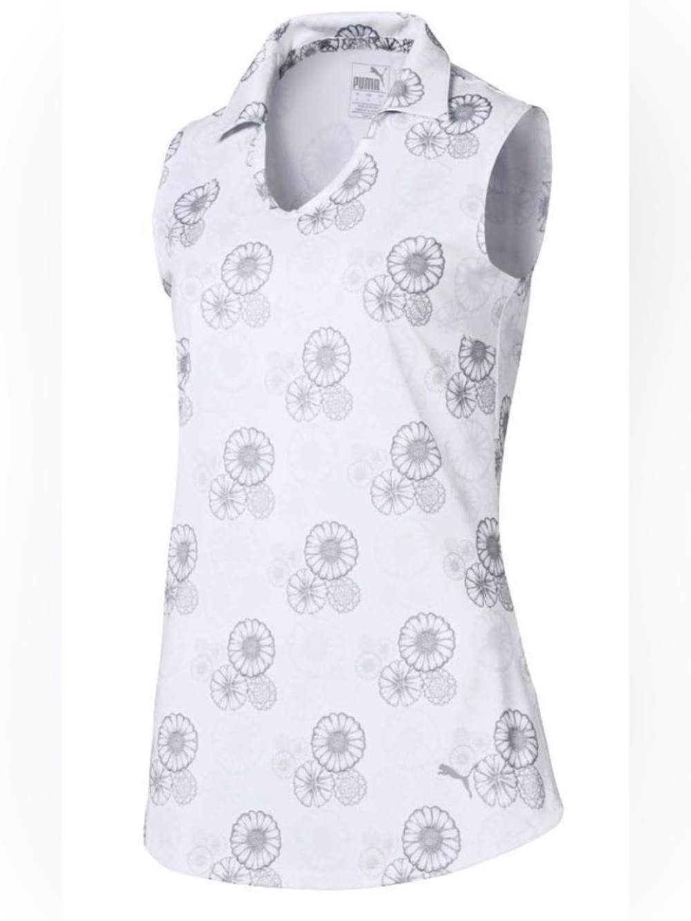 Puma White Floral Sleeveless Polo Tank
